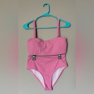 Romwe Pink Ribbed Swimsuit Bikini Set Size Medium